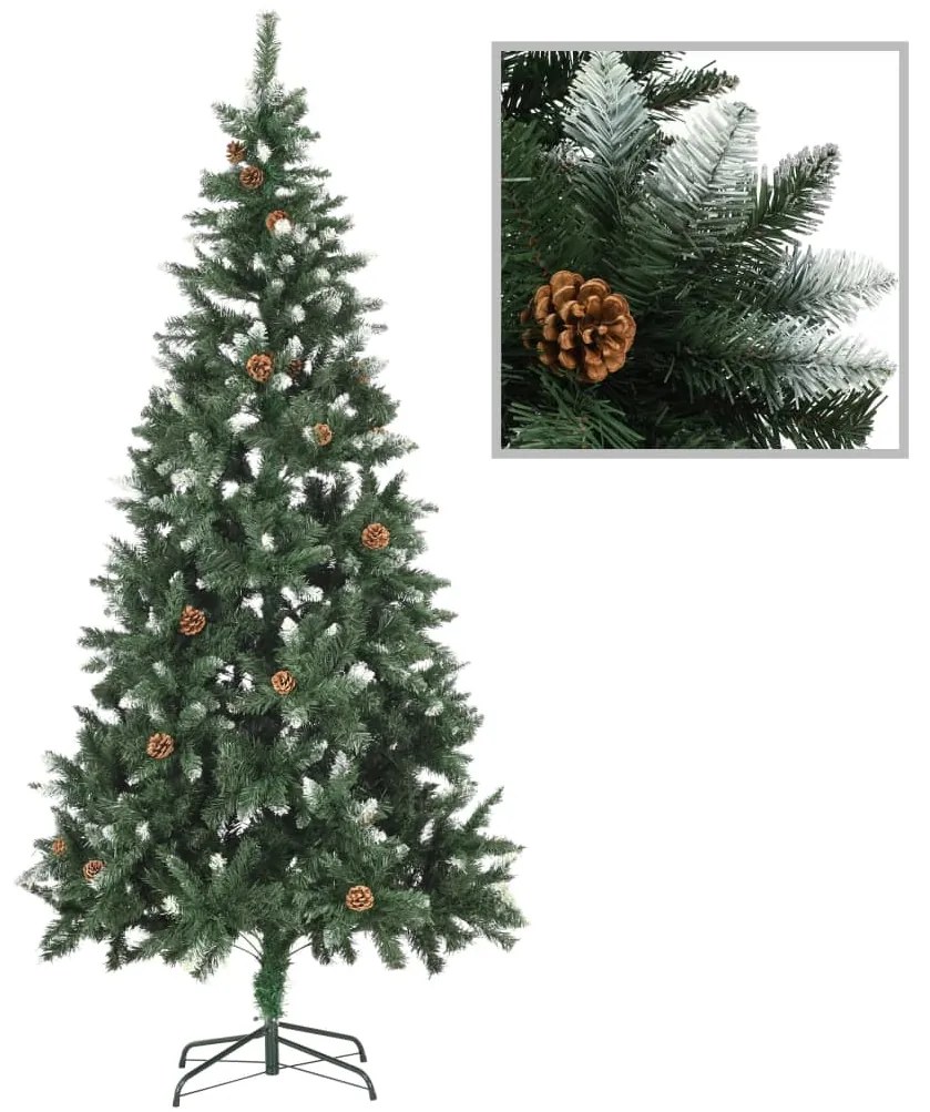 vidaXL Árvore de Natal artificial com pinhas e brilho branco 210 cm
