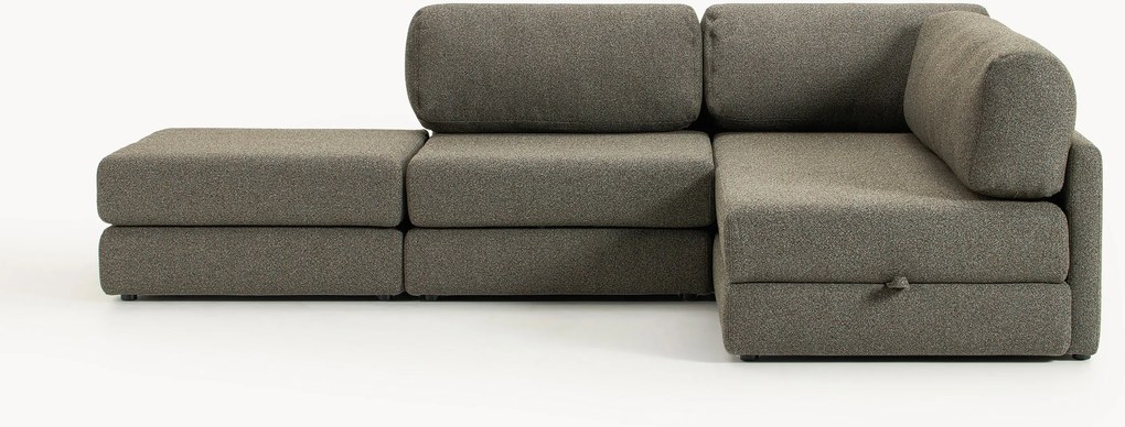 Sofá-cama de canto em bouclé com arrumação Ladina (2 lugares)