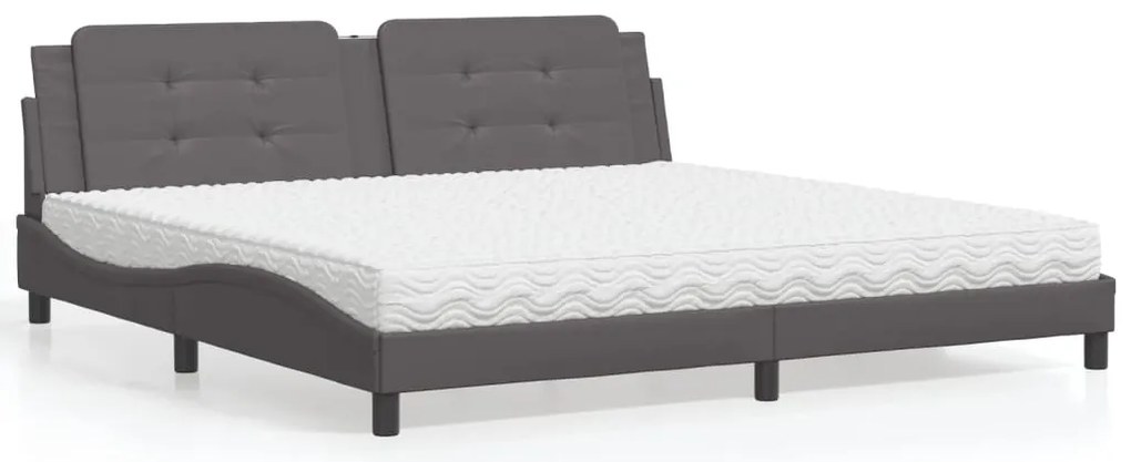 vidaXL Cama com colchão 200x200 cm couro artificial cinzento