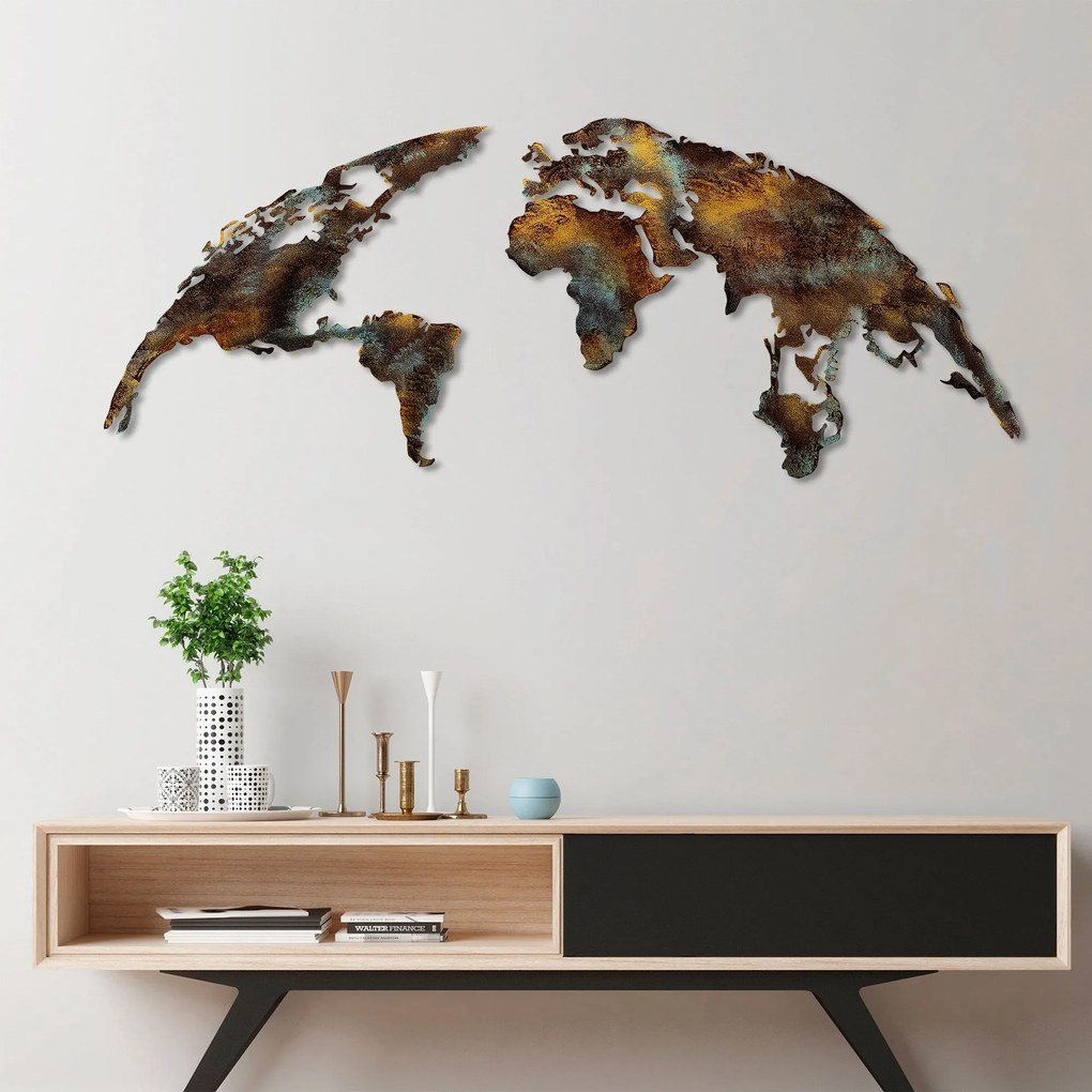 Acessório Decorativo de Metal Mapa Mundo Médio – Multicolor – 150 cm x