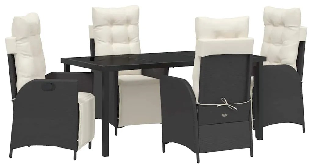 Conjunto de jantar de jardim 5 peças, preto de rattan