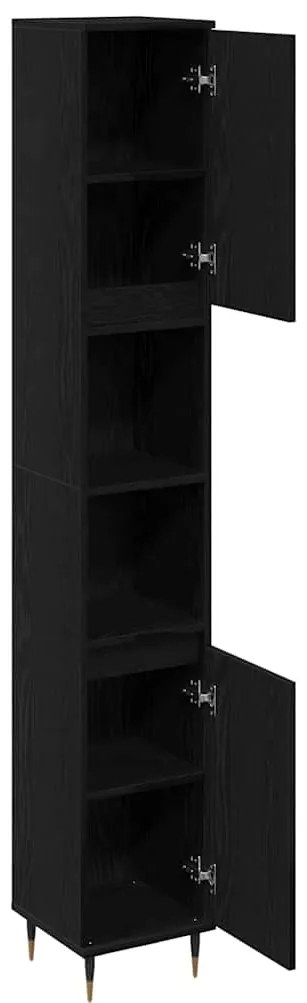 Armário de Banheiro vidaXL Preto Carvalho 30x30x190 cm Madeira Revesti