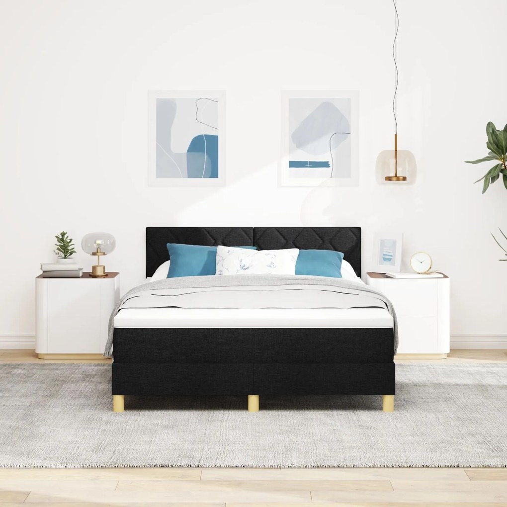 Cama Box Spring com Colchão e LED Preto 140x200 cm Tecido