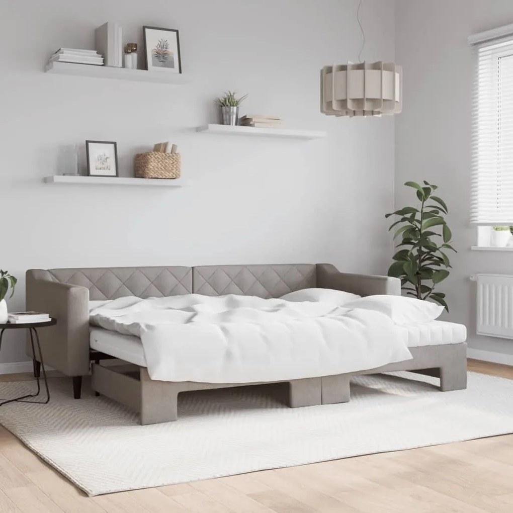 vidaXL Sofá-cama c/ gavetão/colchões 80x200cm tecido cinza-acastanhado