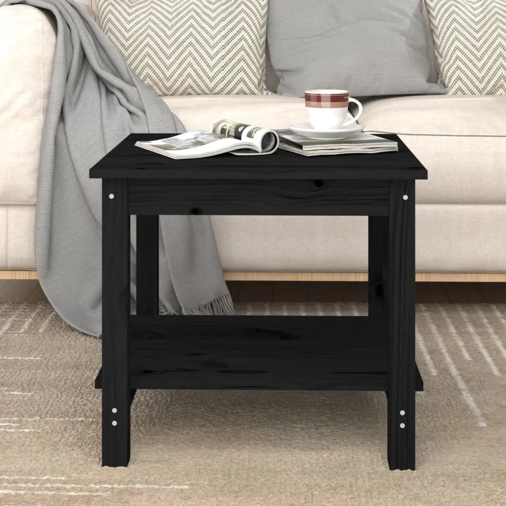 822281 vidaXL Mesa de centro 50x50x45 cm madeira de pinho maciça preto