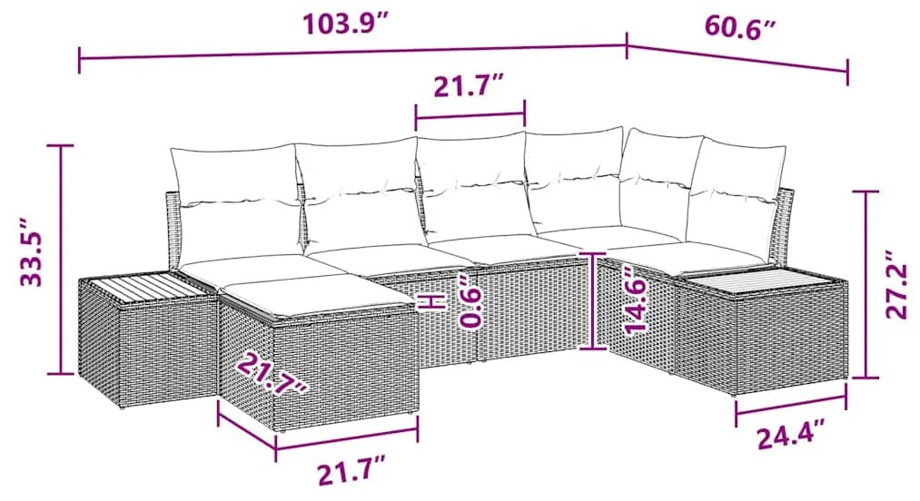 Conjunto de Sofá de 6 Peças para Jardim com Almofadas Preto Vime de Po