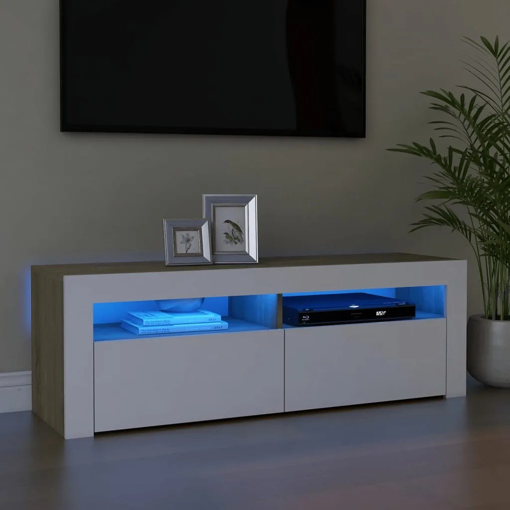 vidaXL Móvel de TV com luzes LED 120x35x40 cm branco e carvalho sonoma