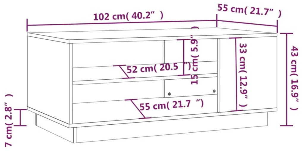 Mesa centro 102x55x43 cm derivados de madeira carvalho castanho