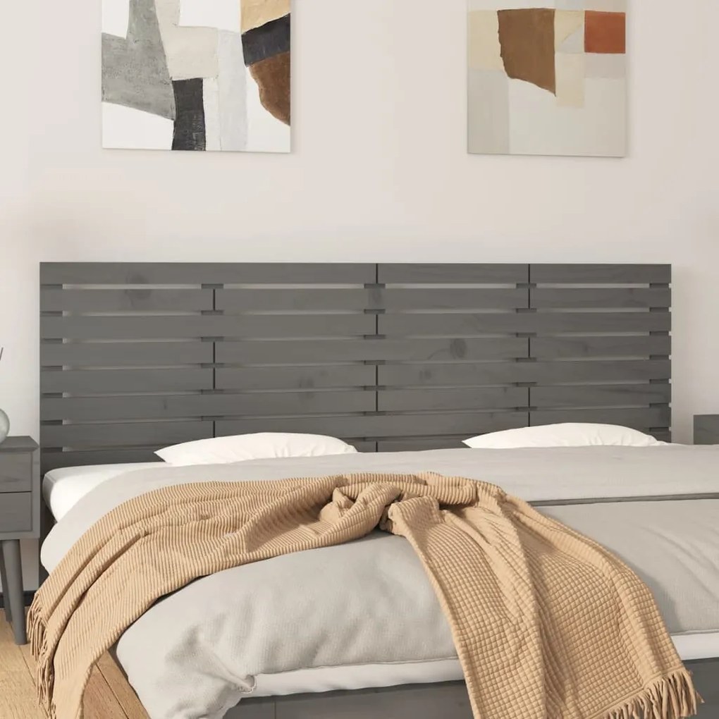 vidaXL Cabeceira de parede 206x3x63 cm madeira de pinho maciça cinza