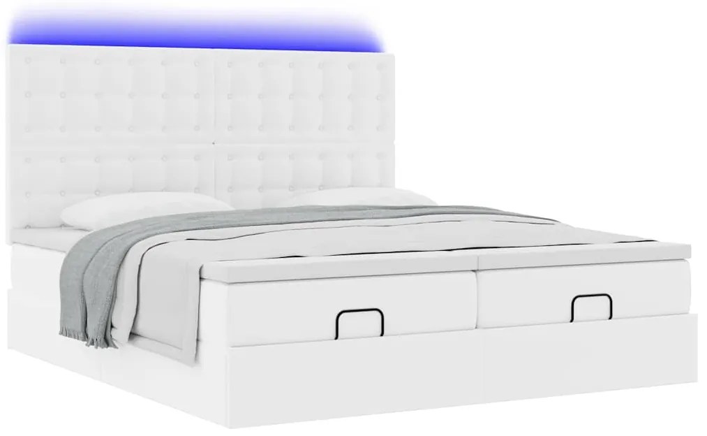 Estrutura de cama otomana com colchões 200x200 cm branco puro