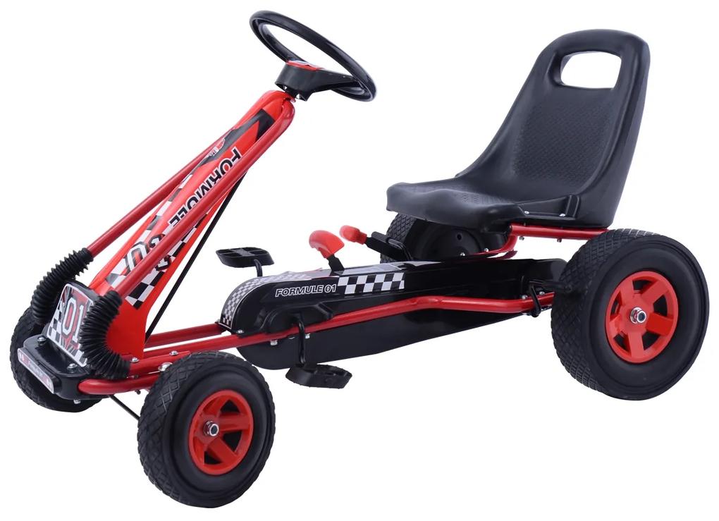 Carro de kart infantil com rodas de borracha com travão 99 x 59 x 61 cm Vermelho