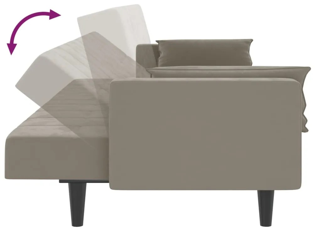 Sofá-cama 2 lugares com duas almofadas veludo cinzento-claro