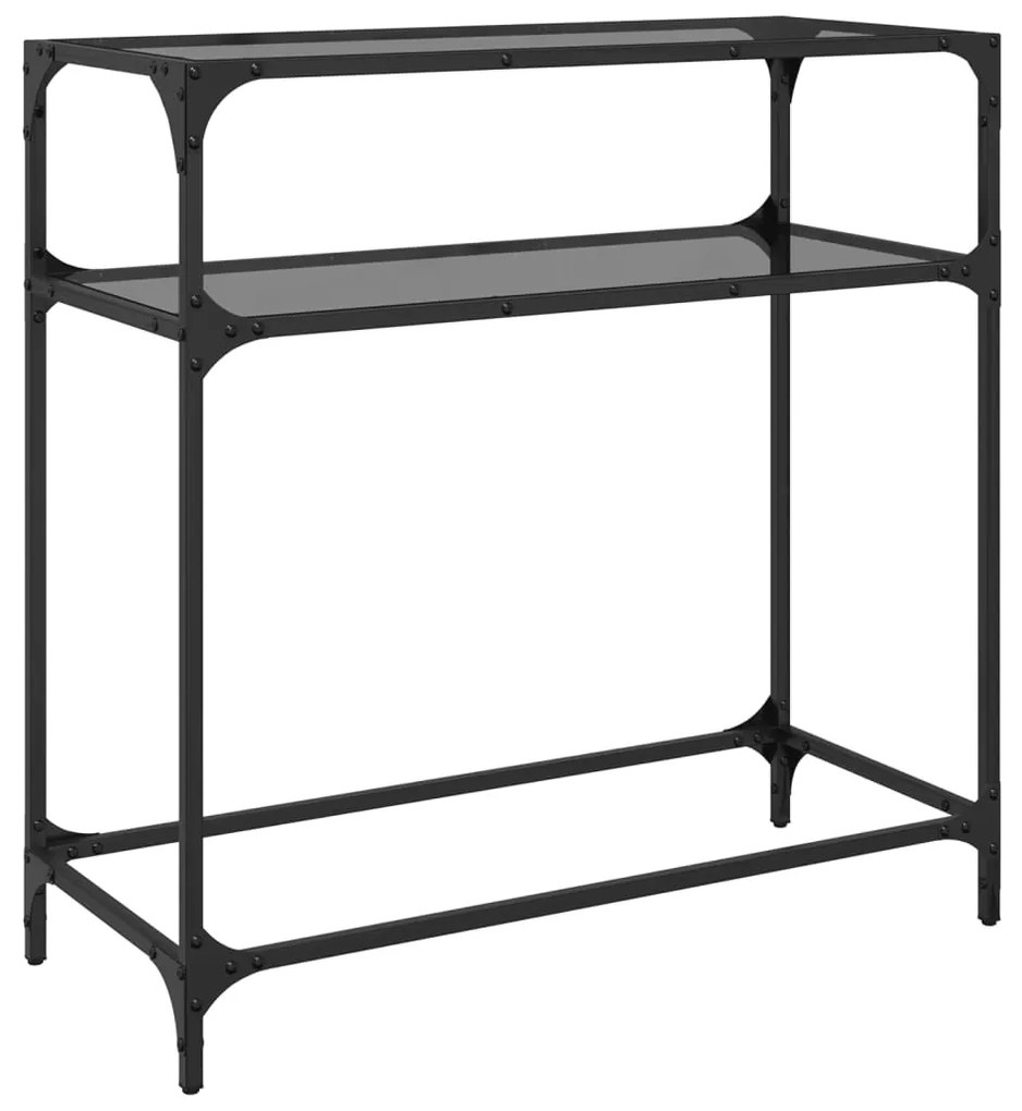 Mesa de centro com tampo em vidro preto 80x35x81 cm aço