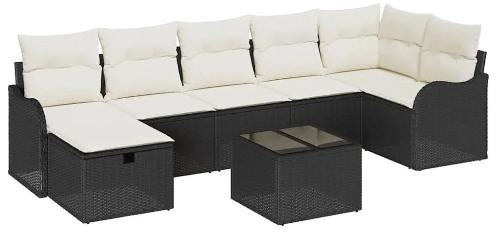 Conjunto de Sofá de Jardim vidaXL 8 Peças com Almofadas Preto Rattan P