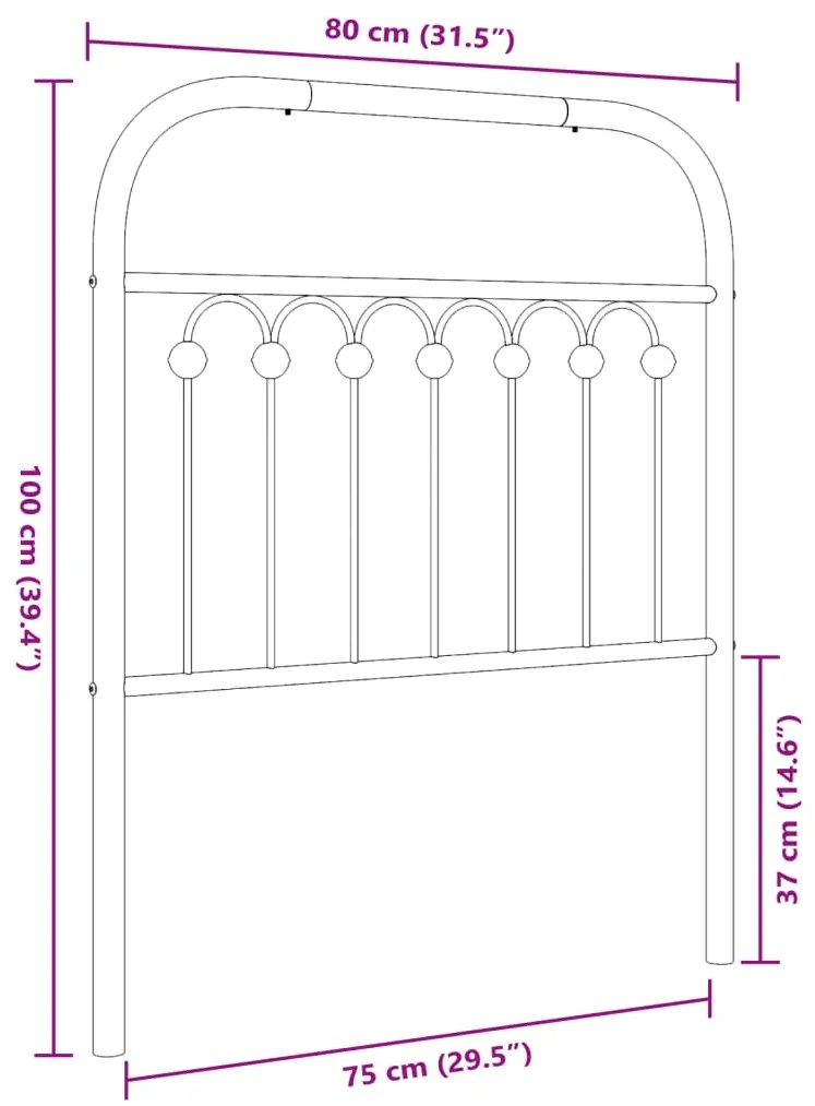 Cabeceira de cama 75 cm metal preto