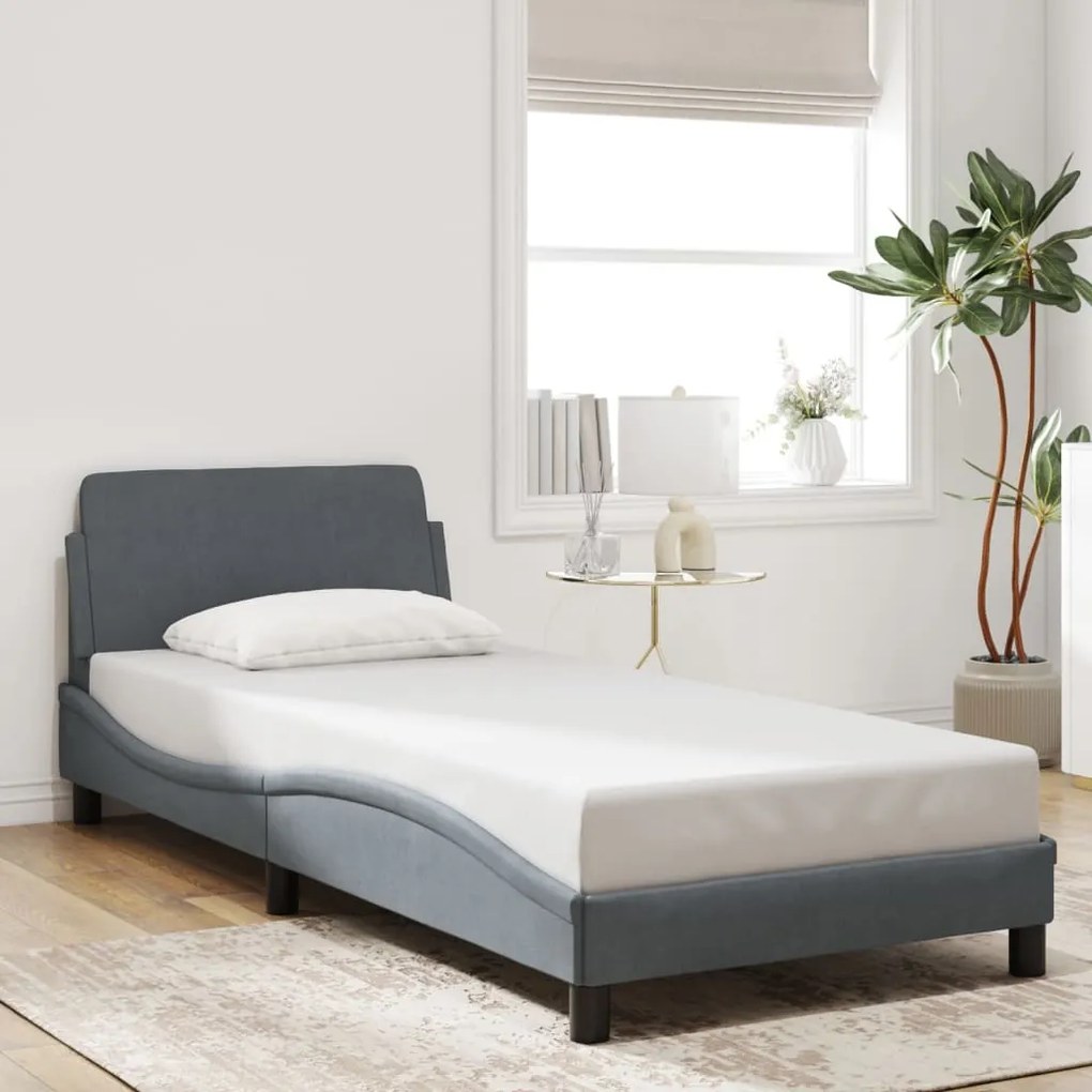 Estrutura de cama sem colchão 90x200 cm veludo cinzento-escuro