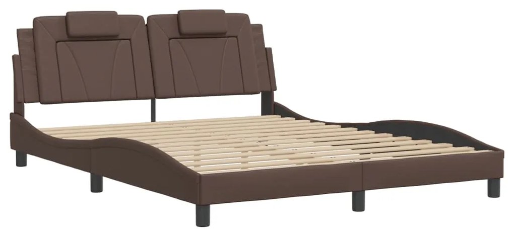 Estrutura cama c/ cabeceira 160x200cm couro artificial castanho