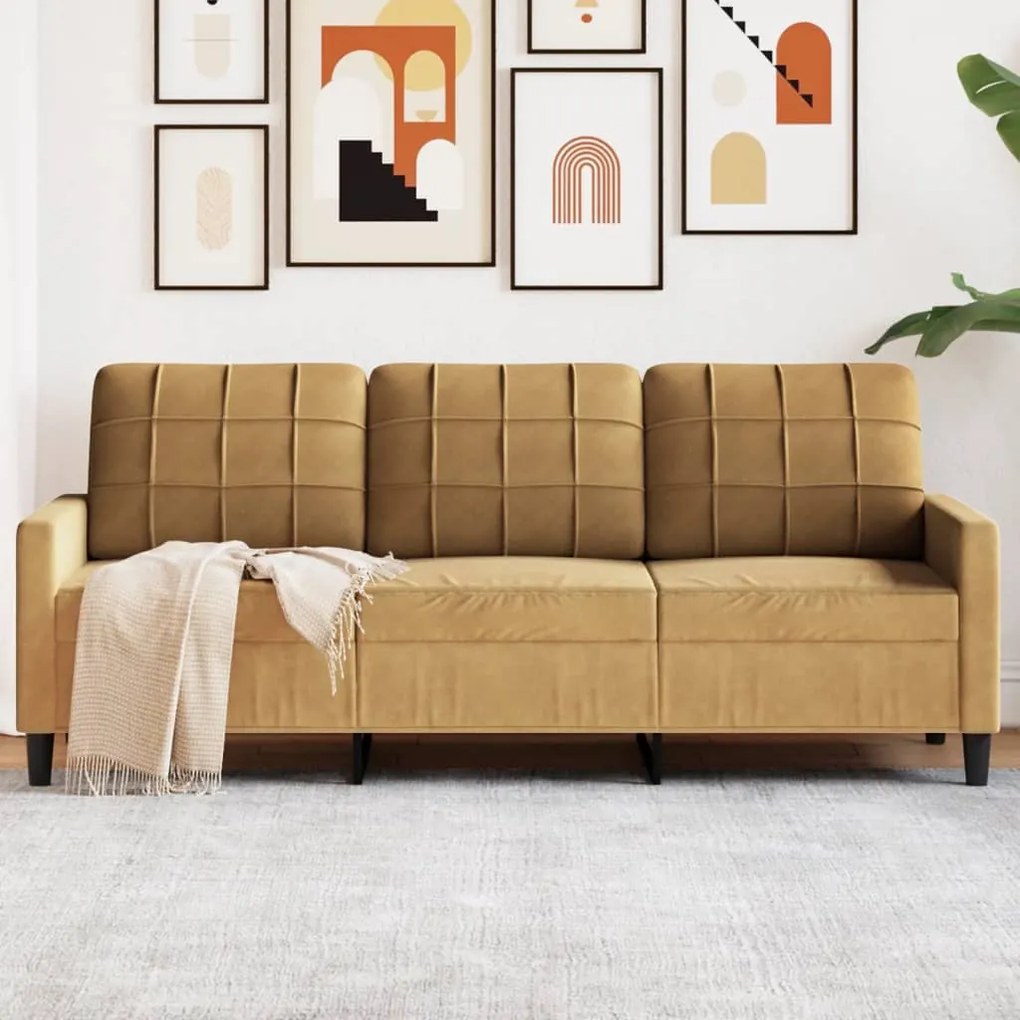 vidaXL Sofá de 3 lugares 180 cm veludo castanho