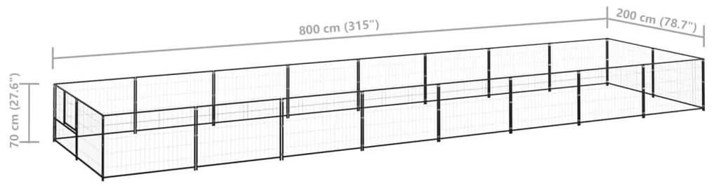 Canil para cães 16 m² aço preto