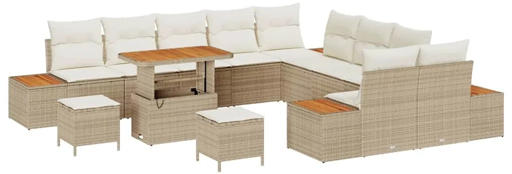 Conjunto de Sofás de Jardim vidaXL de 13 Peças com Almofadas Bege Ratt