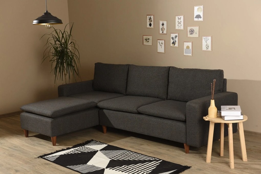 Sofá de Canto Lungo – Cinzento Escuro – 255 cm x 154 cm
