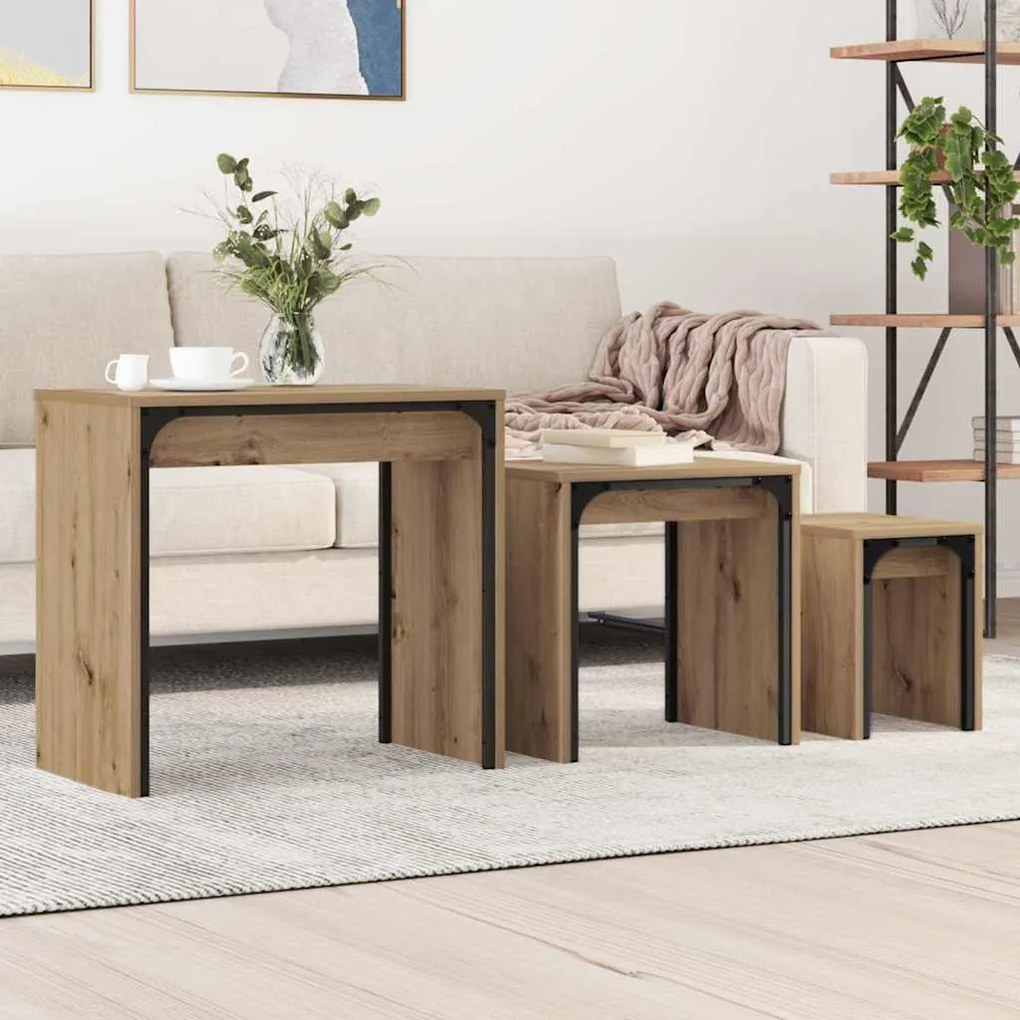 vidaXL Mesa de Café Empilhável 3 pcs carvalho artisiano