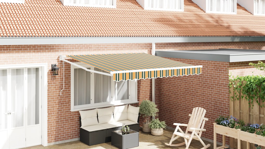 vidaXL Toldo Retrátil Automático Verde e Amarelo 350x250 cm