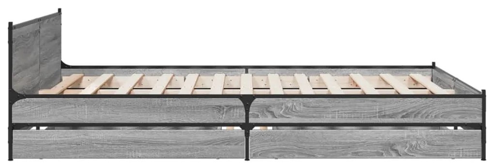 Estrutura de cama c/ gavetas derivados madeira cinza sonoma