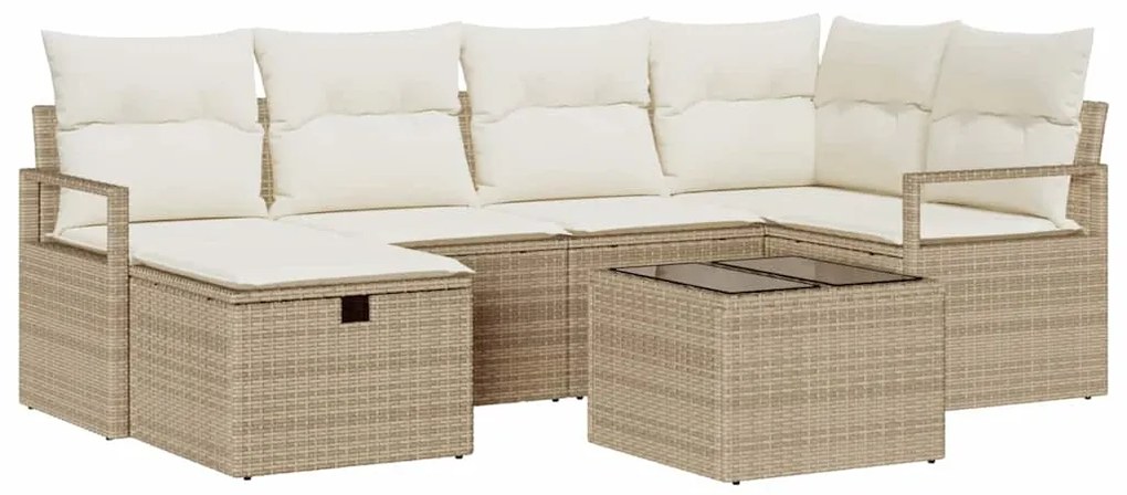 Conjunto de Sofá de Jardim 7 Peças com Almofadas Bege em Rattan Sintét