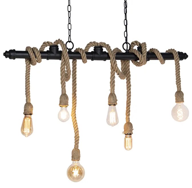 Candeeiro de suspensão industrial preto 6 luzes - Plural