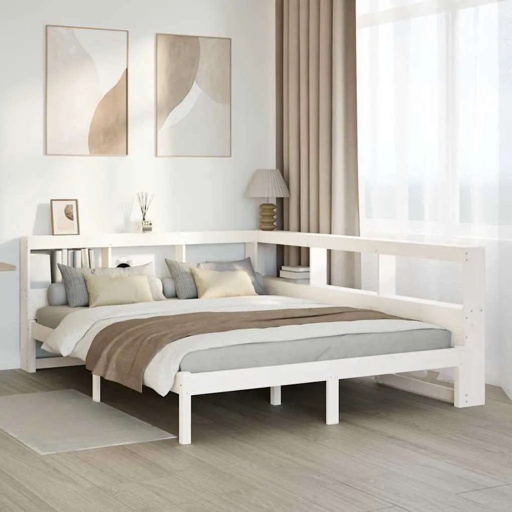 vidaXL Cama com estante sem colchão 140x190 cm pinho maciço branco