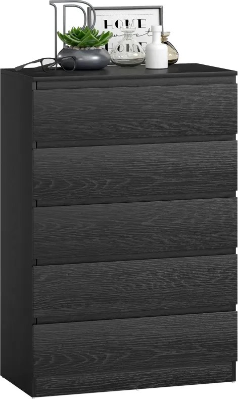 Cómoda 5 Gavetas 77x40x111,5 cm para Quarto Móvel de Arrumação Estilo Moderno Preto