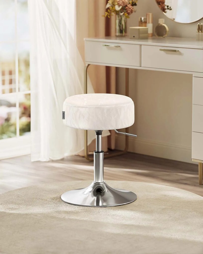 Banco para toucador com altura ajustável e rotação de 360°, branco creme