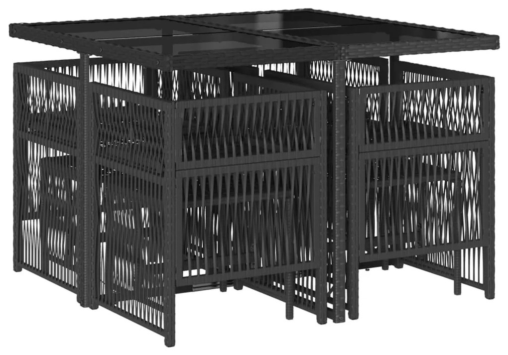 9 pcs conjunto de jantar p/ jardim c/ almofadões vime PE preto