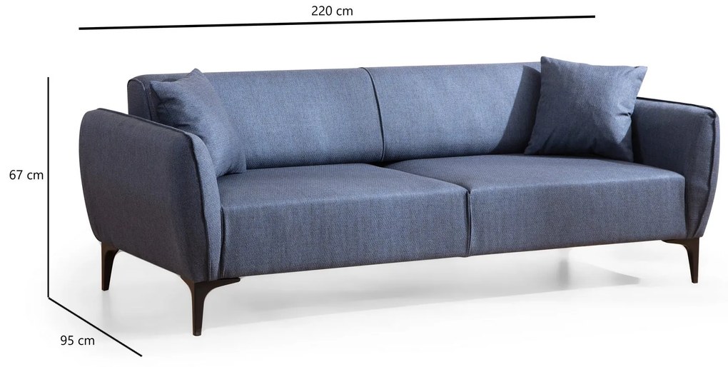 Sofá de 3 Lugares Belissimo – Azul – 220 x 67 x 95 cm