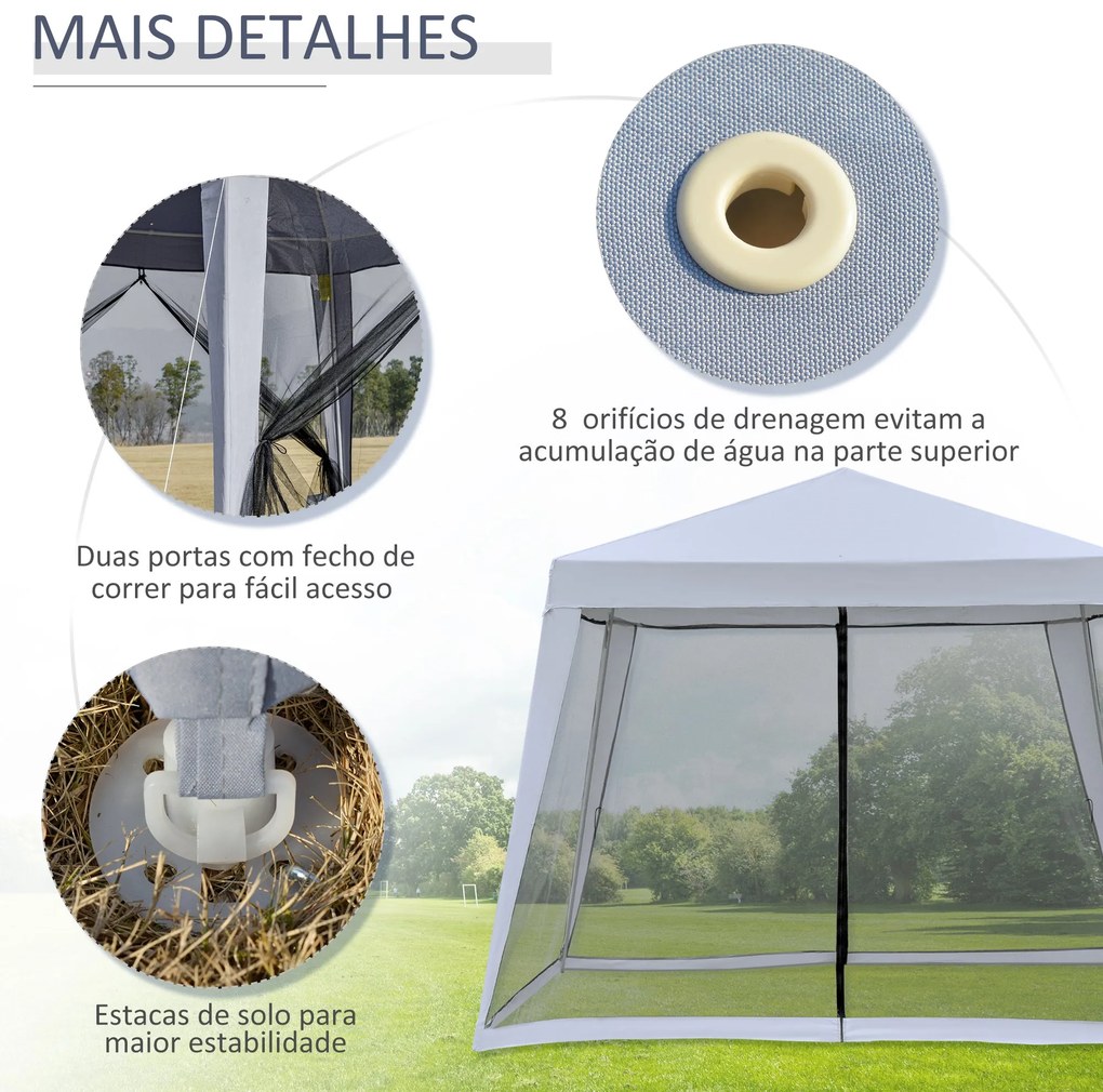 Outsunny Tenda de Jardim 3x3m Gazebo com 4 Partes Laterais Mosquiteiro