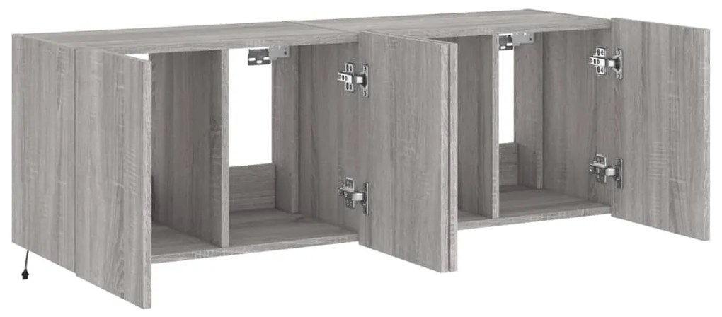 Móveis de parede para TV com luzes LED 2 pcs cinzento sonoma