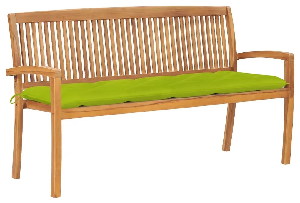 vidaXL Banco de jardim empilhável c/ almofadão 159 cm teca maciça