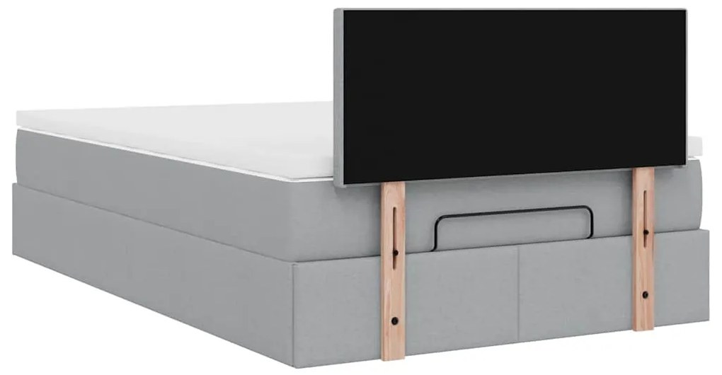 Cama otomana com colchão 120x200 cm tecido cinzento claro