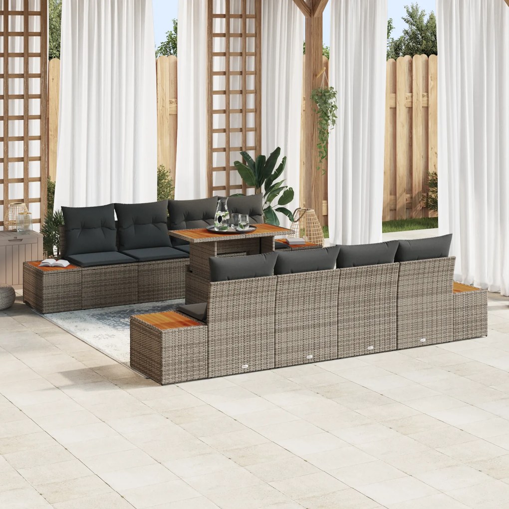 Conjunto de Sofá de Jardim vidaXL 9 Peças com Almofadas Cinza Polirattan