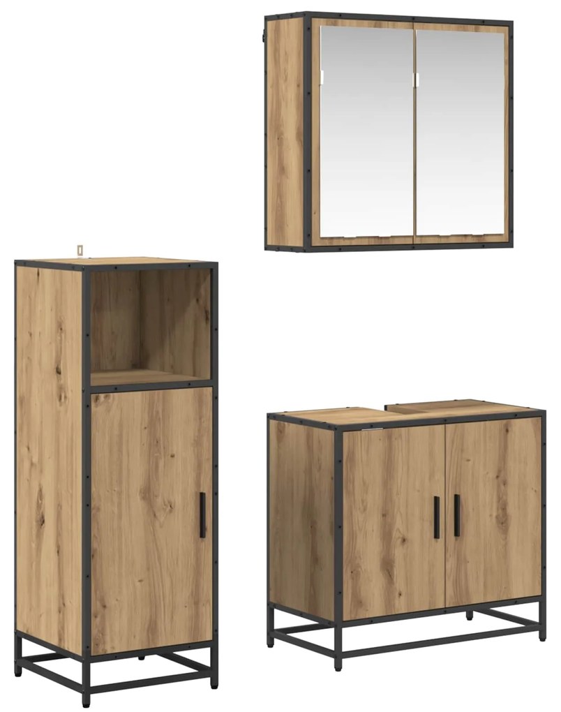 vidaXL Conjunto de Móveis para Banheiro 3 pcs Carvalho Artesanal