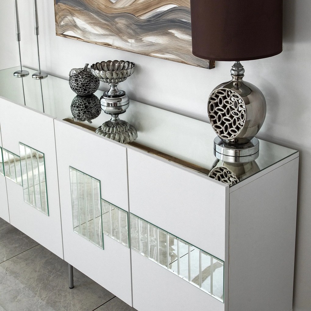 Console Paris – Branco e Prateado – 180 cm x 80 cm x 40 cm