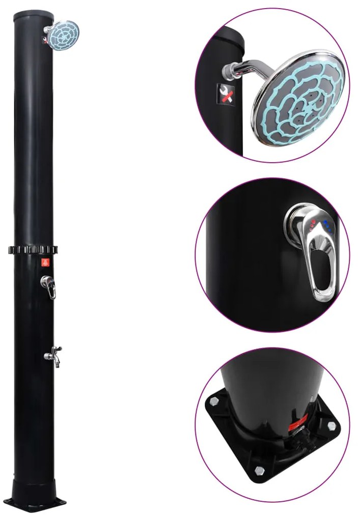 vidaXL Chuveiro solar de exterior c/ cabeça e torneira 40 L