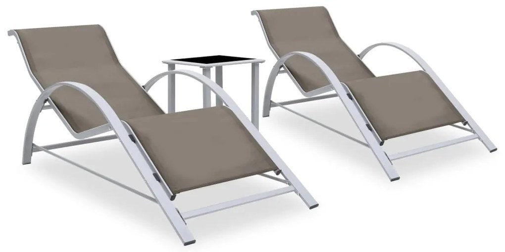 vidaXL Espreguiçadeiras com mesa 2 pcs alumínio cinzento-acastanhado