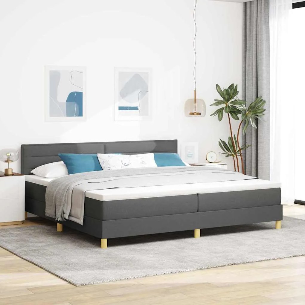 vidaXL Cama Box Spring LED com led Cinza Escuro 200 x 200 cm tecido