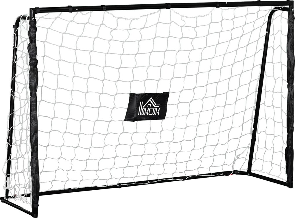 Baliza de futebol com estrutura metálica, rede em PE, estacas e ferramentas incluídas; dim. 186 x 62 x 123 cm; preto e branco