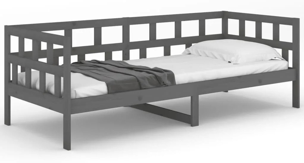 Sofá-cama 90x190 cm madeira de pinho maciça cinzento