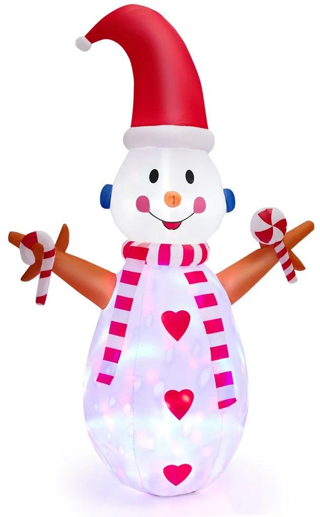 Decoração de Natal Insuflável Boneco de Neve com Luz Rotativa e Luzes LED para Pátio Interior e Exterior Jardim