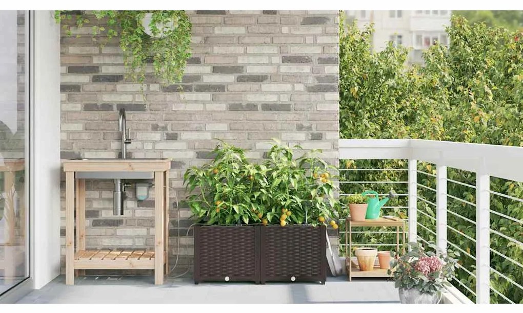 Jardineiras de Jardim 1 pc Castanho 80 x 40 x 37.5 cm Plástico