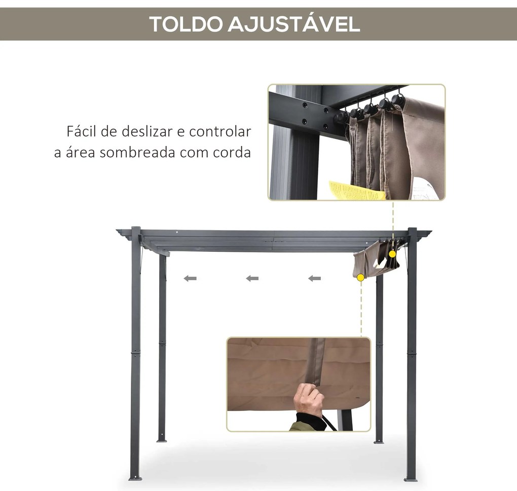 Pérgola de Jardim 3x3 m com Toldo de Poliéster Retrátil e Estrutura de